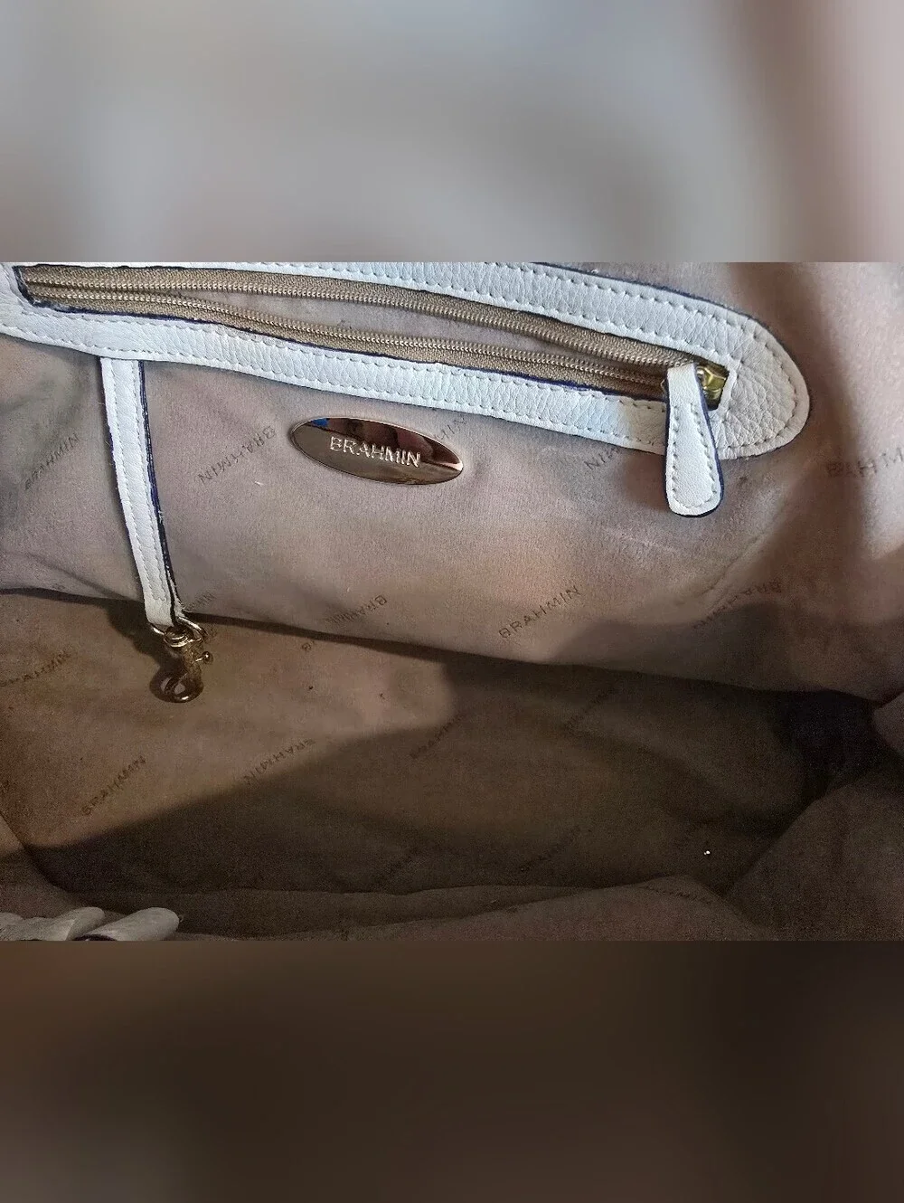 Brahmin Vintage Lady Vineyard Vivian Navy Cream Domed Satchel Crocodile Embossed